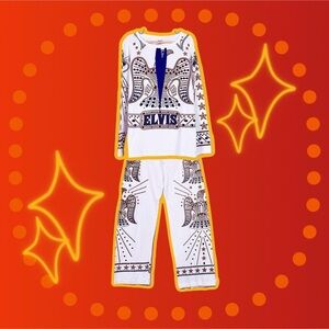 Elvis Rhinestoned Belt & Leisure Suit Printed Cotton Costume Pajamas XL